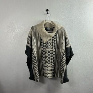 Yaira Women's Taupe & Brown Sweater Poncho Aztec Southwestern Sz O/S turtleneck